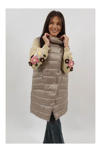 CHANGE OFF LONG REVERSIBLE QUILTED VEST WITH POCKET LUCETTE S-M Camel