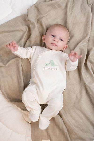 Little Gusto Set of 2 Organic Cotton Twig Ecru Jumpsuit with Gloves and Booties