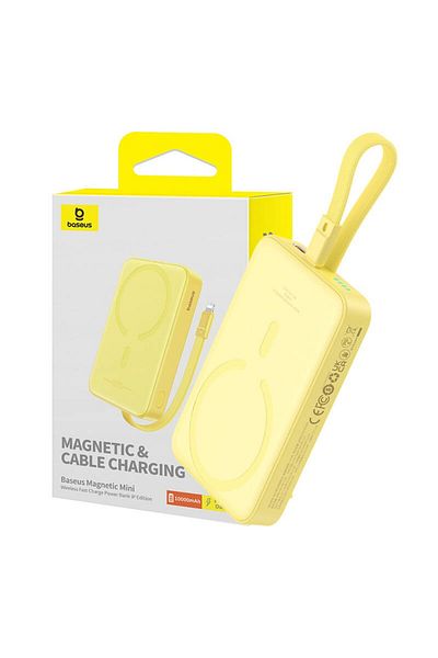 Baseus External Battery, Baseus, Magnetic, Fast Charging, USB-C, 10000mAh, 20W, Magnetic Mini, Yellow