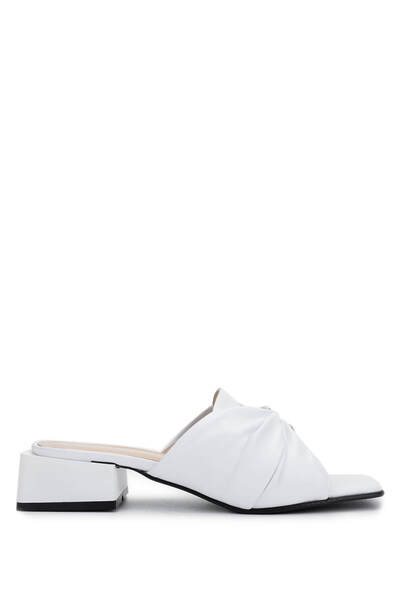 Tamer Tanca Women's Genuine Leather White Heeled Slippers