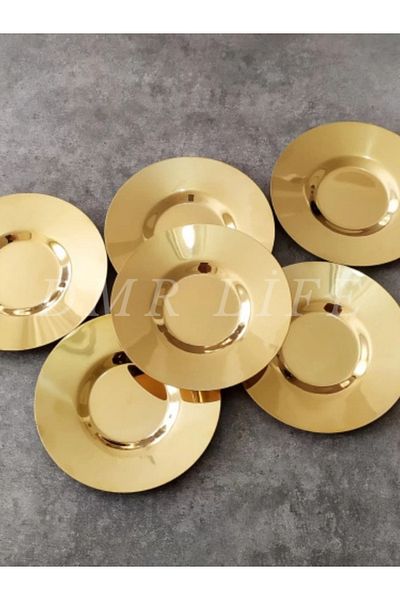 Demir Çeyiz Dmr Life 6-Piece Gold Lux Stainless Steel Tea Plate Set (18/10)
