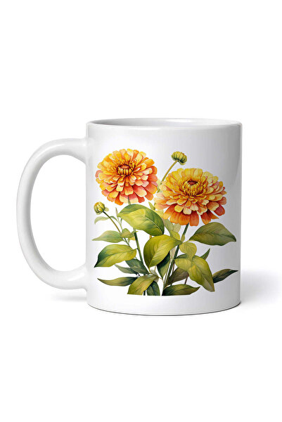 OEM Cană albă personalizată, Zinnia galbenă, INOVATIX®. 330ml