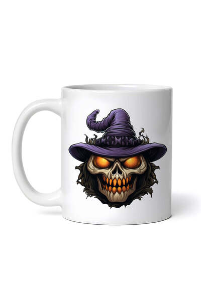 OEM Cană albă personalizată, craniu de Halloween cu pălărie mov, INOVATIX®. 3...