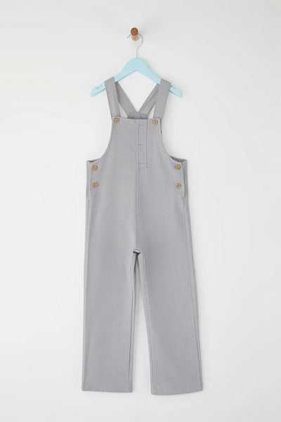 Pollito Boy's Gray Buttoned Linen Blended Adjustable Salopet