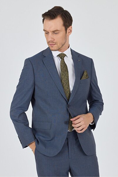 İmza Mavi Mono Yaka Esnek 6 Drop Comfort Fit Classic Takım Elbise 1001250104
