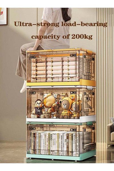 COOYA 1 foldable transparent storage box, durable, stackable, with 4 removable wheels, yellow