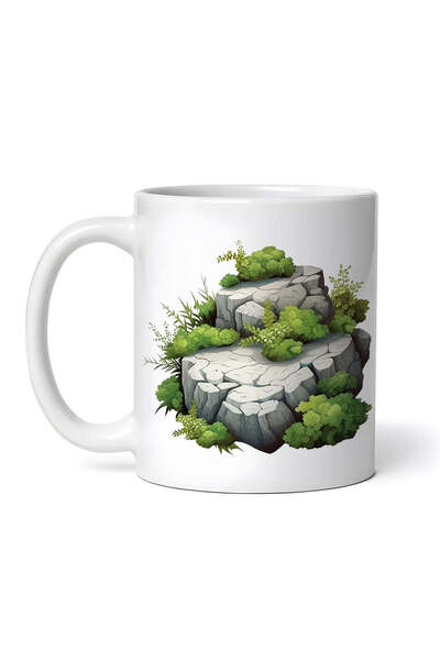 OEM Cană albă personalizată, pietre crăpate și frunze verzi, INOVATIX®. 330ml