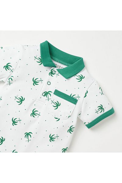 Juniors KSA National Day All-Over Print Romper with Collar and Short Sleeves