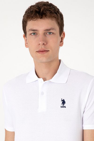 U.S. Polo Assn. Ανδρικό μπλουζάκι με κανονική εφαρμογή Polo λαιμόκοψη λευκό με υφή 50300165-vr013