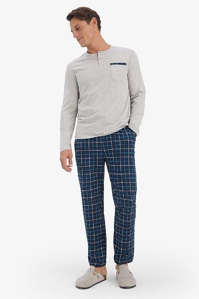 DeFacto Regular Fit Pajama Set Long Sleeve Top Check Long Bottom Z6566Az25Sp