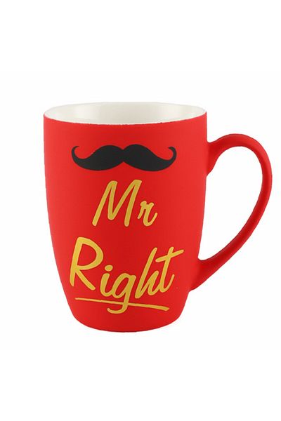 PUFO Mr Right Matte Ceramic Mug, For Coffee Or Tea, 360 Ml, Red