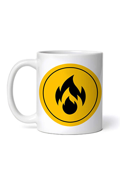 OEM Cană albă personalizată, indicator simbol de avertizare incendiu, INOVATIX®. 330ml