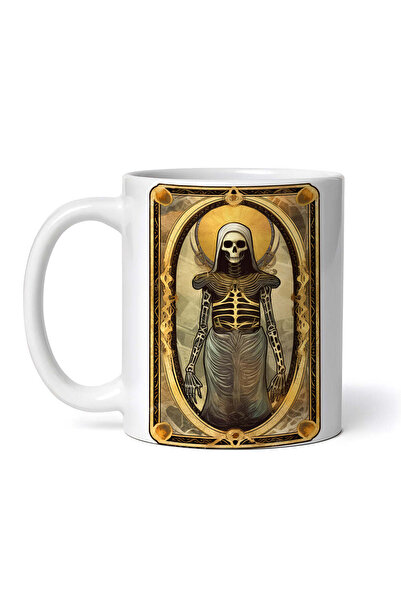 OEM Cană albă personalizată, Halloween Tarot Schelet Auriu, INOVATIX®. 330ml