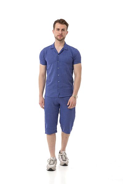 monox Men's Mechanical Linen Shirt Below Knee Capri Suit