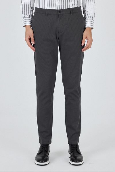 İmza Dark Anthracite Patterned Dobby Side Pocket Straight Leg Comfort Fit Cotton Casual Chino Trousers 1003250122
