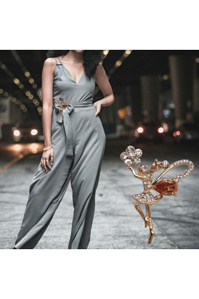 PUFO Broșă elegantă pentru femei în formă de balerină, Glow ballerina, aurie
