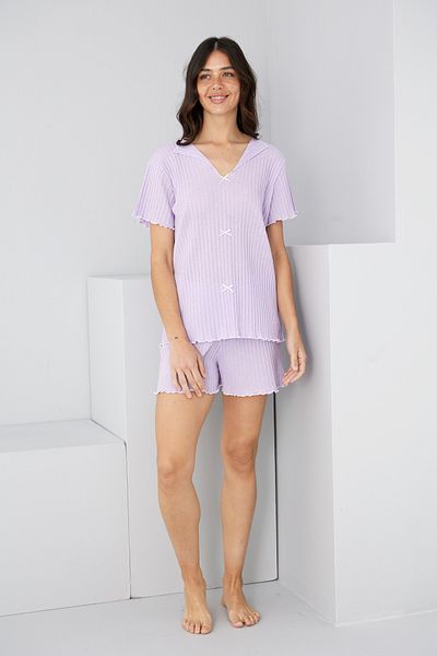 Siyah İnci Lilac Seasonal Thin Bow Shorts Suit7880