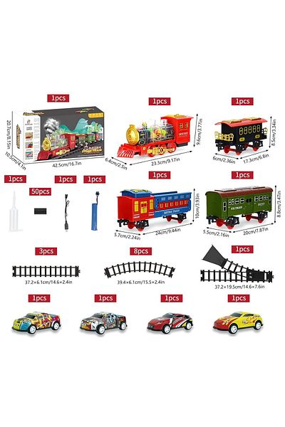 indiggo Electric Train with Real Smoke, Sound Effects, Lights, 3 Wagons, Rechargeable Battery