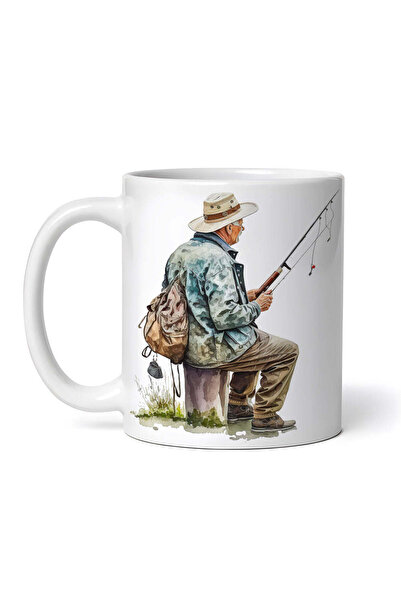 OEM Cană albă personalizată, Pescarul cu părul alb, INOVATIX®. 330ml