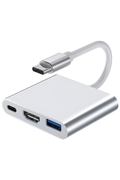 Velixo Hub USB-C 3 în 1, USB 3.1, HDMI 4K, Plug & Play, 10 Gbps, Dock pentru laptop/tabletă, aluminiu, gri