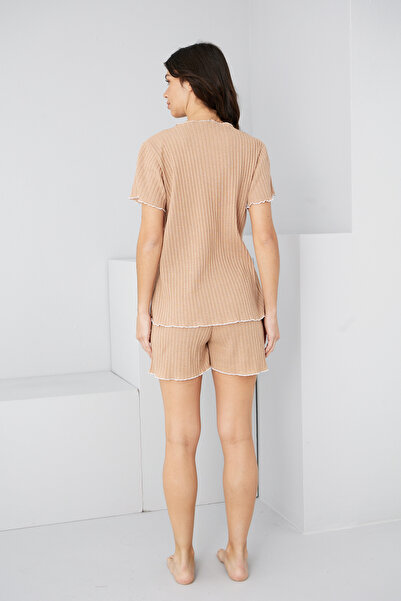 Siyah İnci milky coffee Seasonal Thin Bow Shorts Set7880