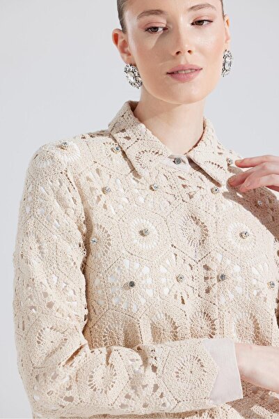 Tığ Triko Kopanaki stone detailed cap beige