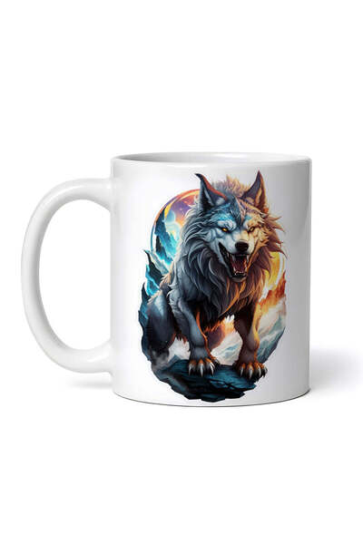 OEM Εξατομικευμένη λευκή κούπα, Μυθολογικός χαρακτήρας Fenrir, INOVATIX®. 330ml