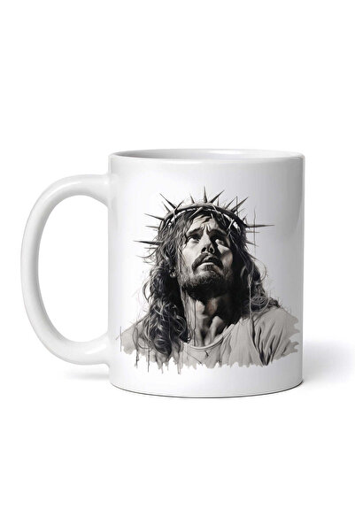 OEM Cană albă personalizată, Iisus cu coroană de spini pe cap, INOVATIX®. 330ml
