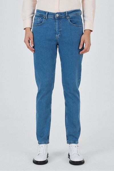İmza Σκούρο μπλε Gabardine 5 τσέπες ίσιο πόδι Casual Slim Fit βαμβακερό τζιν παντελόνι 1023250155