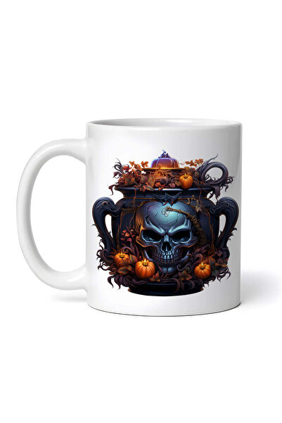 OEM Cană albă personalizată, ghiveci cu craniu de Halloween, INOVATIX®. 330ml