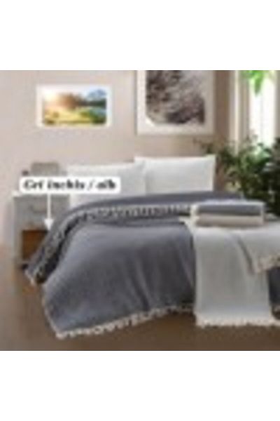 Victoria Pled cu ciucuri din bumbac 200x230cm, Farah gri antracit