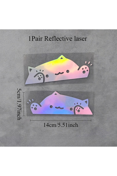 Choice 14 × 5 سم زوج واحد من ملصقات السيارات اللطيفة على شكل قطة ليزر جي جي دي إم مقاومة للماء يمكنك صنعها بنفسك لنافذة السيارة ومصد الجسم وصندوق السيارة بشكل مضحك