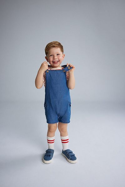 DeFacto Baby Boy 2 Piece Set Striped Short Sleeve T-Shirt Jean Salopet Jumpsuit E7934A525Sm