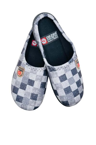 GEZER Men's Slippers, Grey With Checks, Size 43, 27.5 Centimeters, Comfortable And Warm