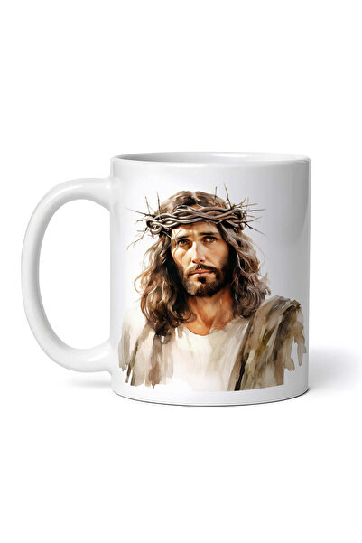 OEM Cană albă personalizată, Iisus trist cu coroană de spini, INOVATIX®. 330ml
