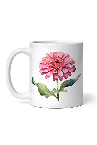 OEM Cană albă personalizată, Zinnia roz, INOVATIX®. 330ml