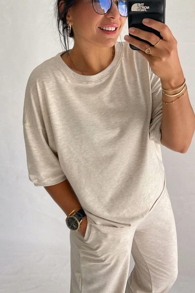 MJAMASS Beige Combed Cotton Trousers Set