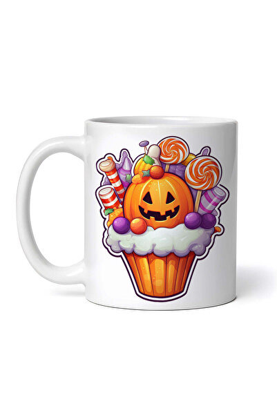 OEM Cană albă personalizată, Halloween Cupcake cu acadele, INOVATIX®. 330ml