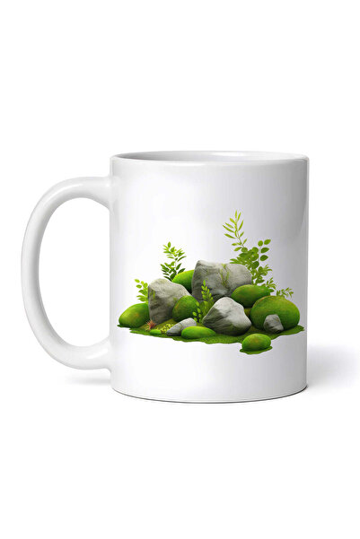 OEM Cană albă personalizată, Pietre cu alge verzi și plante, INOVATIX®. 330ml