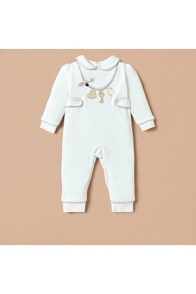 giggles Juniors Embroidered Sleepsuit with Peter Pan Collar and Long Sleeves