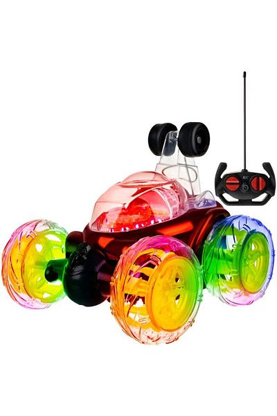 Velixo RC Acrobatic Toy Car, LED Lights, 6 Wheels, 360° Stunt, Rechargeable, 40MHz Remote, Kids, Red