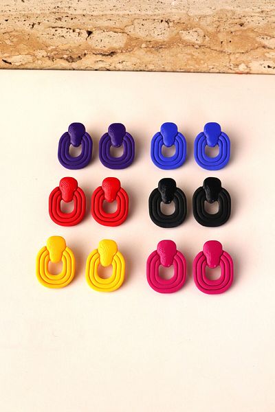 Gizy Store Polymer Clay Basic Pink Earrings, Special Design Colorful Women's Earrings, Summer Accessory, Anti Allergic