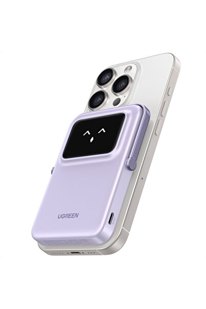 Ugreen Εξωτερική μπαταρία με ψηφιακή οθόνη, Ugreen, γρήγορη φόρτιση, μαγνητική, 5000mAh, USB-C, 18W, 5V/3A, μωβ