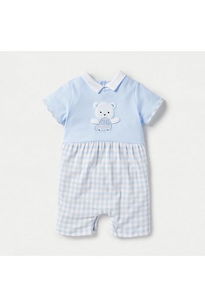 giggles Bear Applique Romper with Button Closure