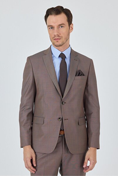 İmza Turuncu Mono Yaka Düz 2 Düğme Classic Yünlü Slim Fit Takım Elbise 100125...