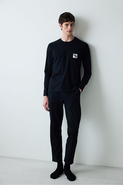 Penti Schwarze Panda-Hose, schwarzes Pyjama-Set