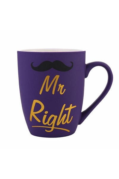 PUFO Mr Right matte ceramic mug, for coffee or tea, 360 ml, purple