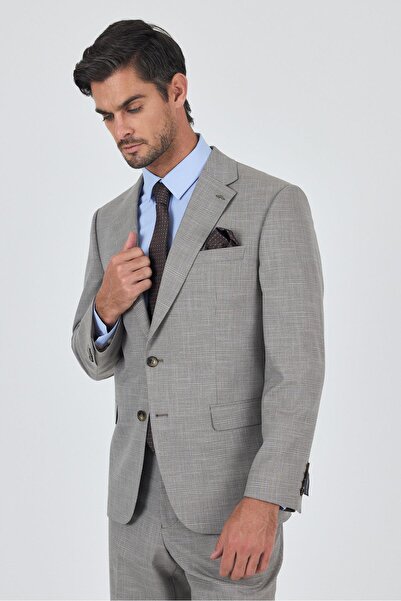 İmza Bej Mono Yaka Esnek 4 Drop Comfort Fit Classic Takım Elbise 1001250159
