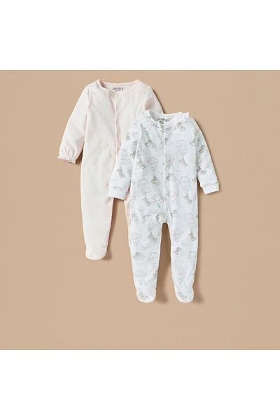 Juniors Bunny Print Footed Sleepsuit with Long Sleeves - Set of 2