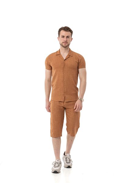 monox Men's Mechanical Linen Shirt Below Knee Capri Suit